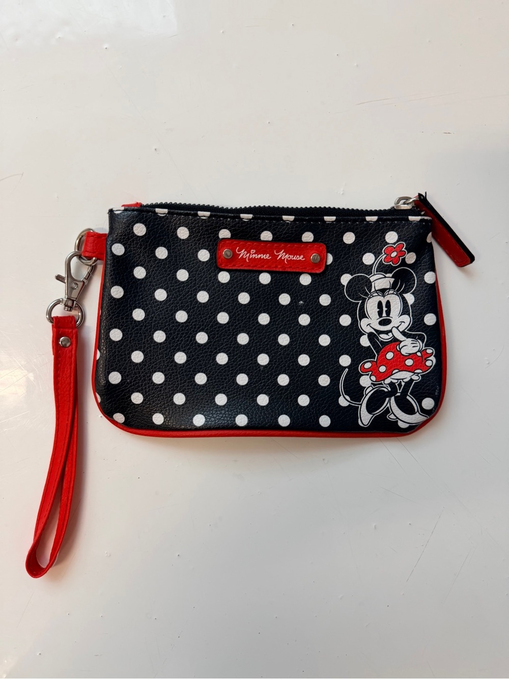 Disney Minnie Mouse black with white polka dots wristlet purse